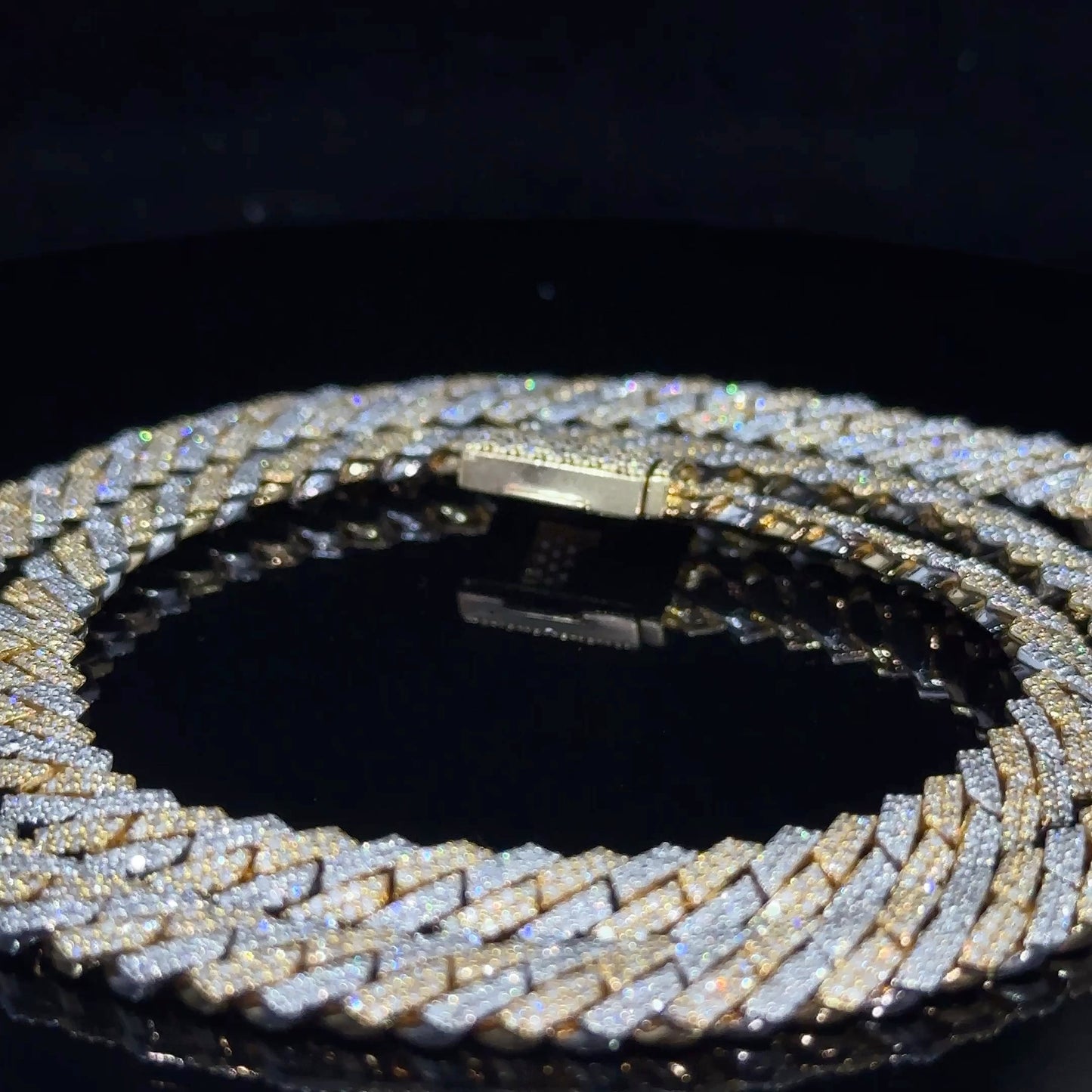 14k Two tone yellow and white gold diamond Miami Cuban Chain