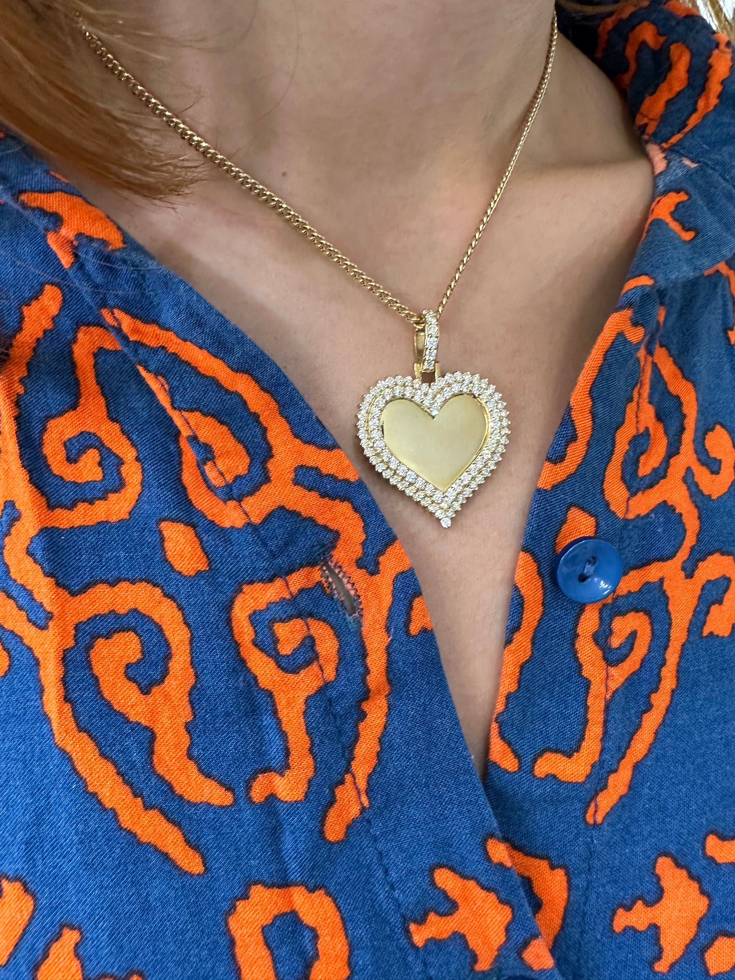 14k yellow gold and diamond Heart Shaped Picture pendant