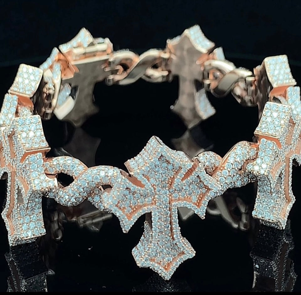 14k Rose Gold and Diamond Cross Bracelet