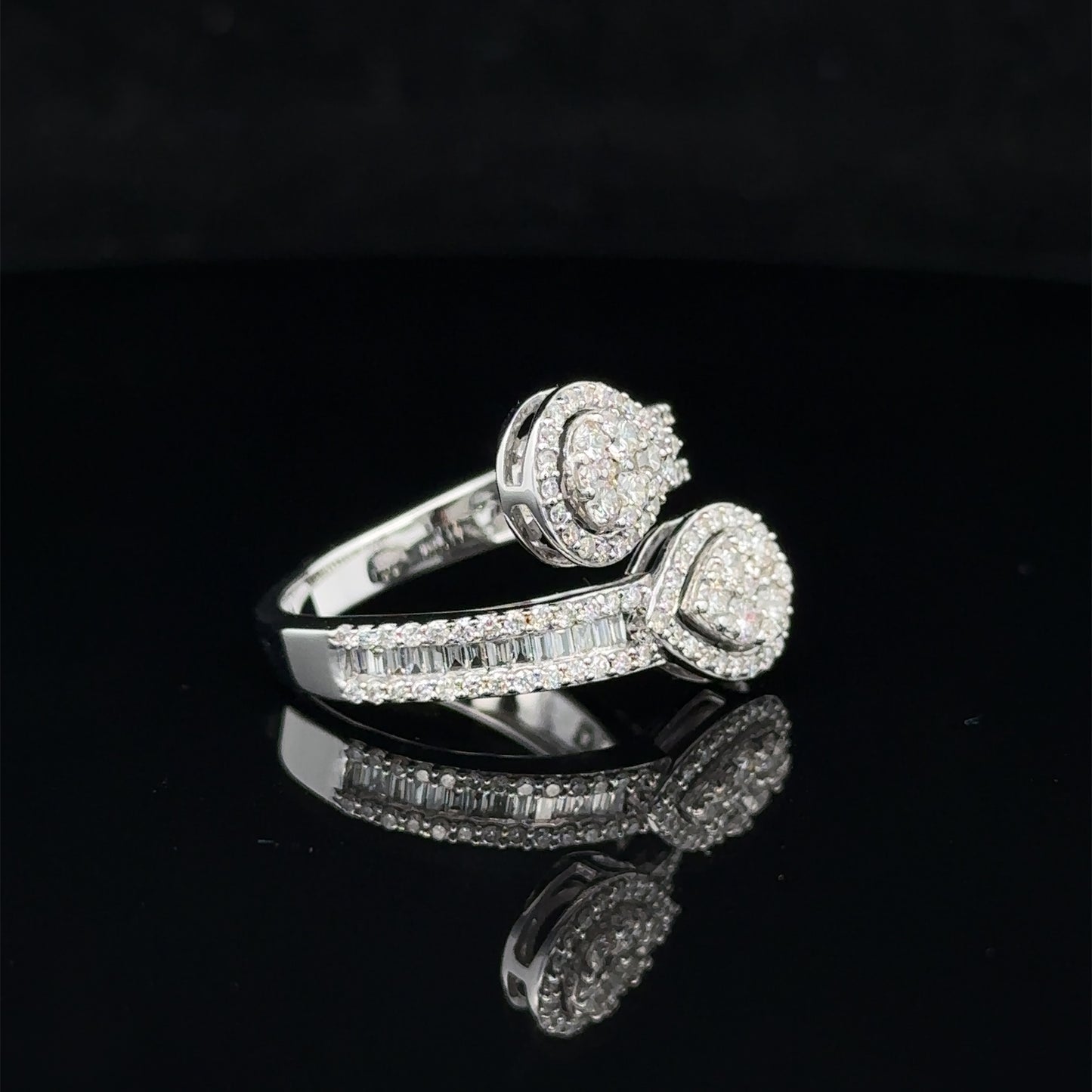 14k white gold and diamond Twin Pear shaped Ring