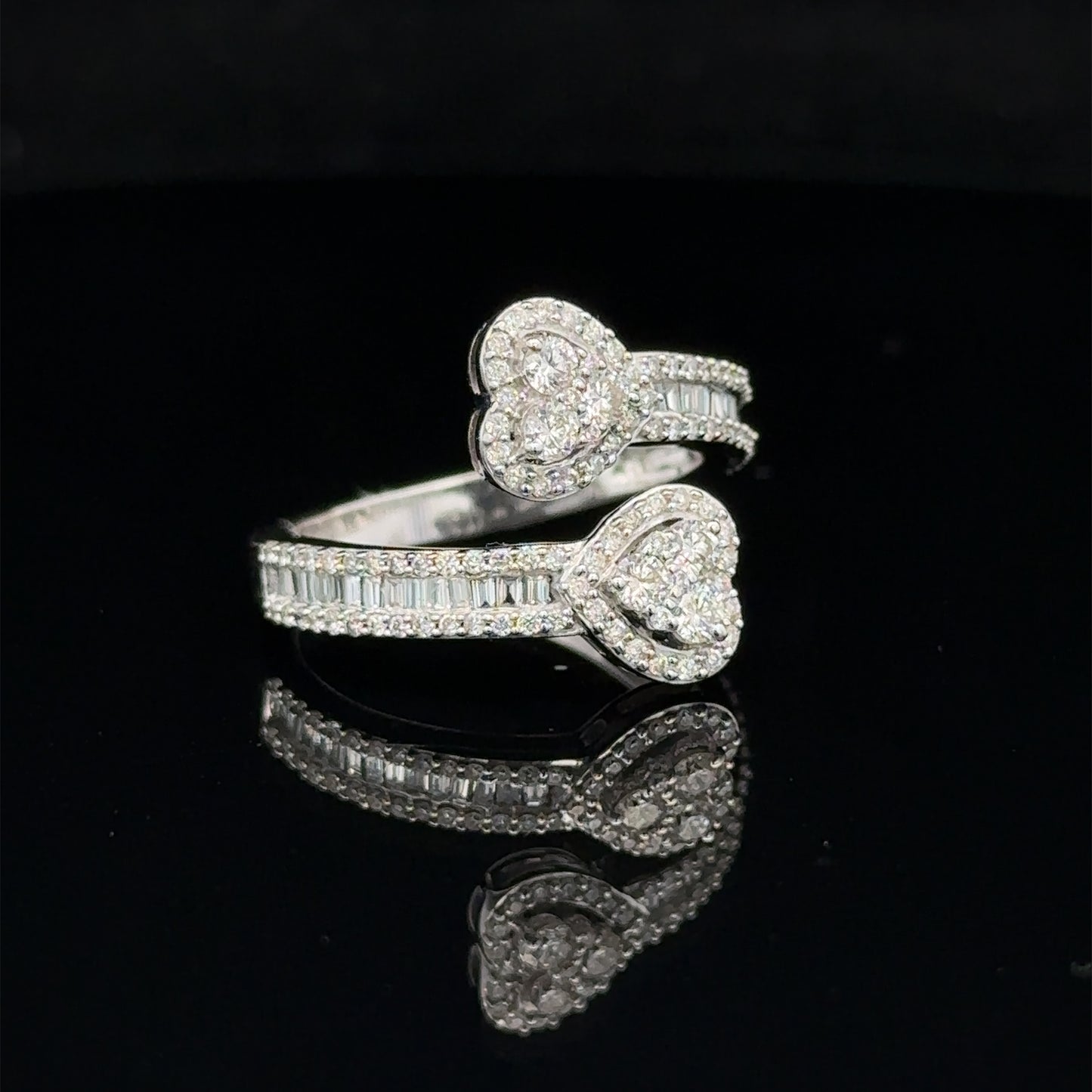 14k white gold and diamond Twin Heart shaped Ring