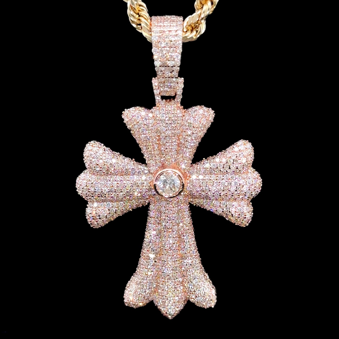 14k Rose gold and diamond Cross Pendant