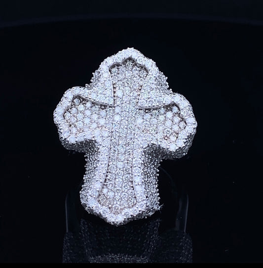 14k White Gold and Diamond Cross Ring