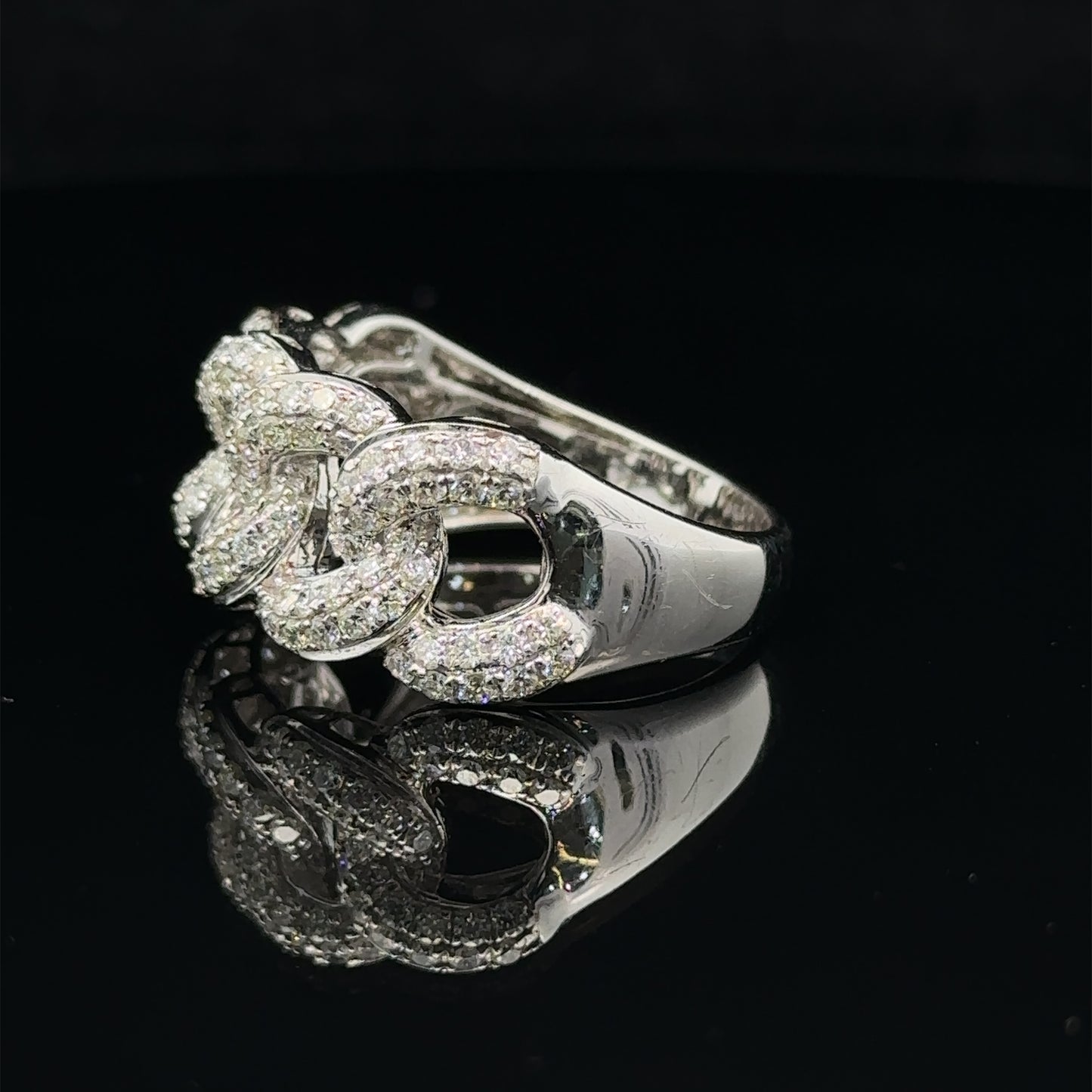 14k white gold and diamond Cuban Link Ring