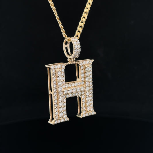 14k yellow gold & diamond H Initial Pendant