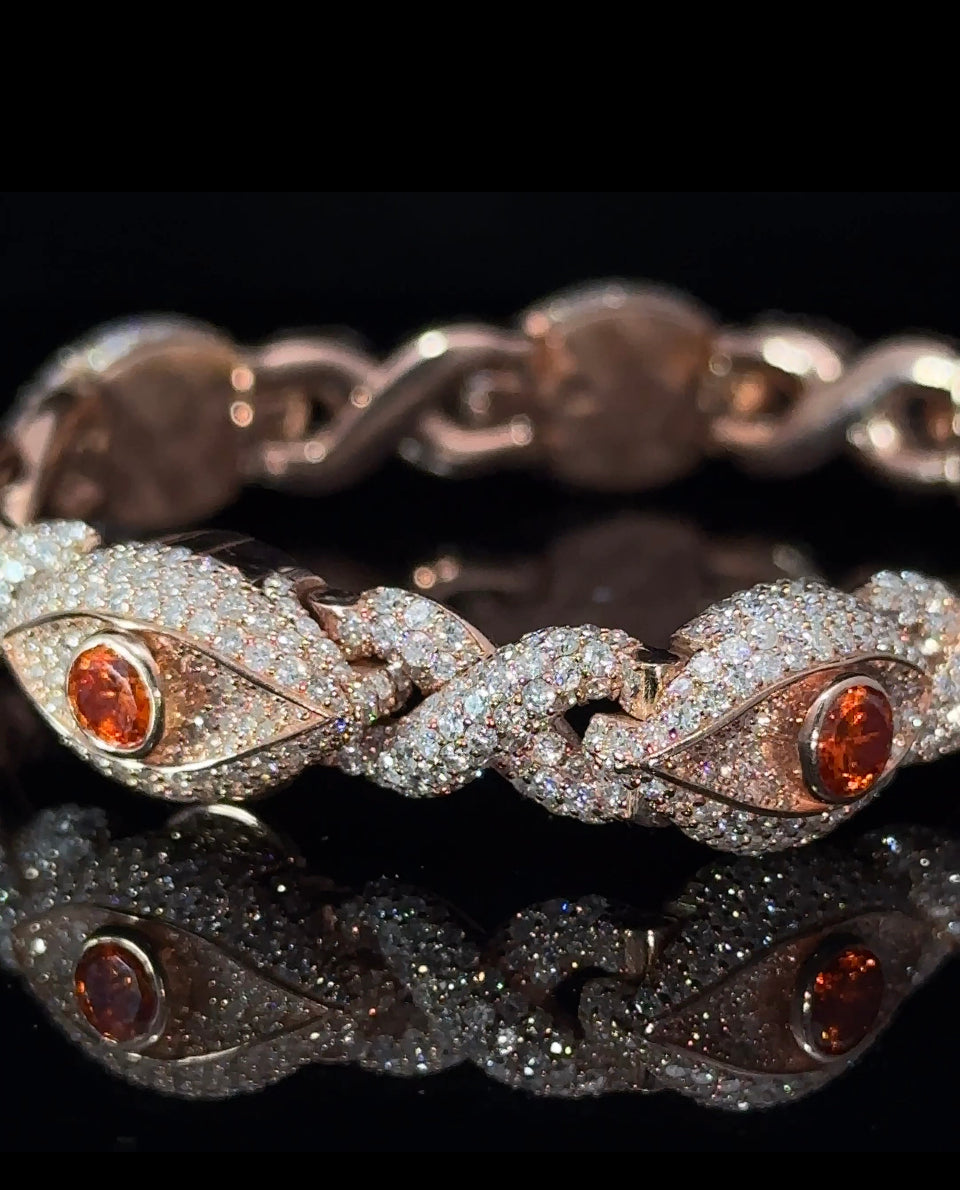 10k Rose gold and diamond Evil Eye Bracelet with Orange gemstones