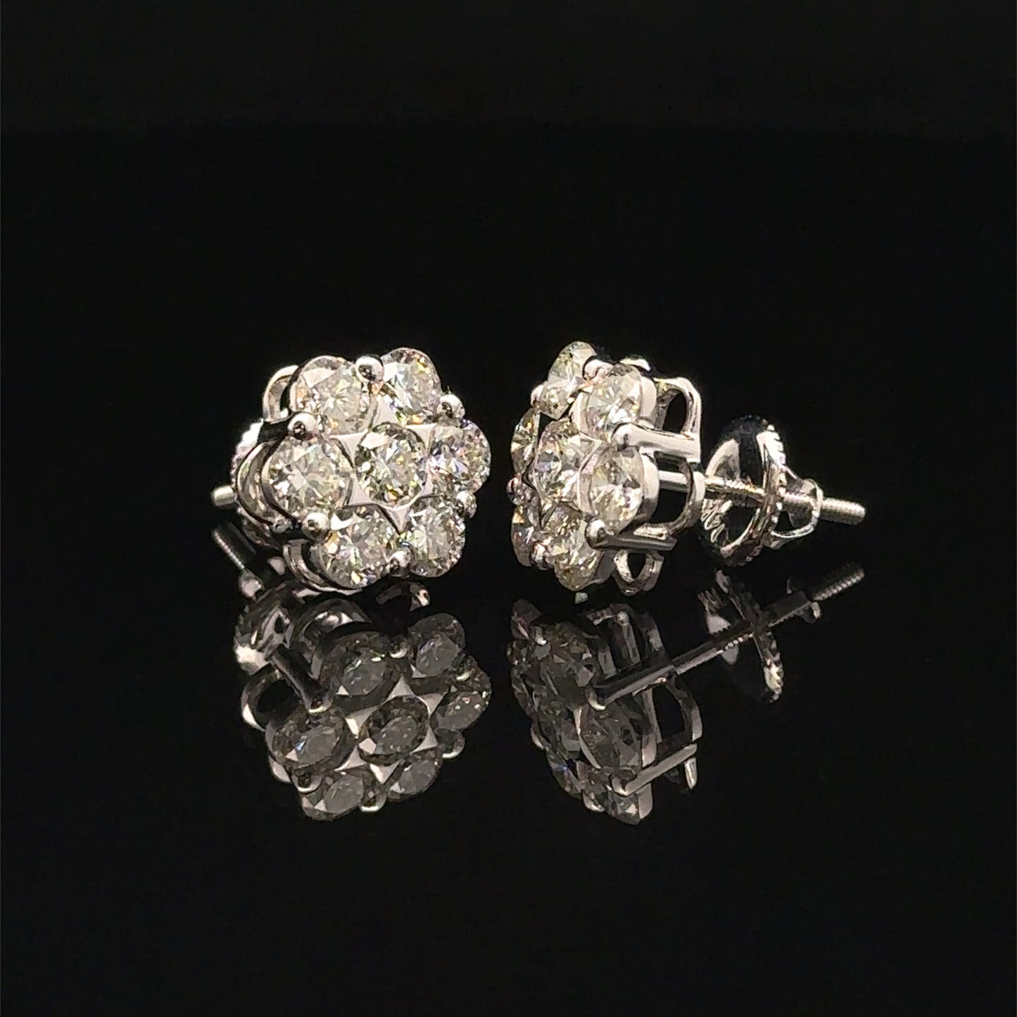14k White Gold Diamond Flower Earrings – Delicate & Luxurious Fine Jewelry