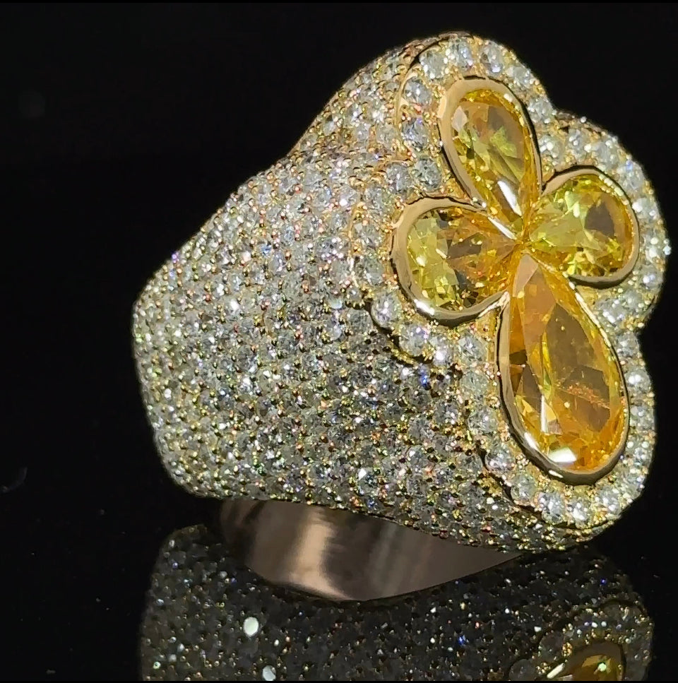 14k yellow gold and diamond Cross Ring with Fancy Pear Cut Gem Stones
