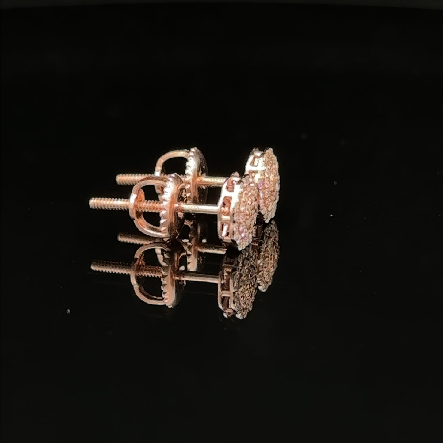 14k rose gold and diamond flower earrings