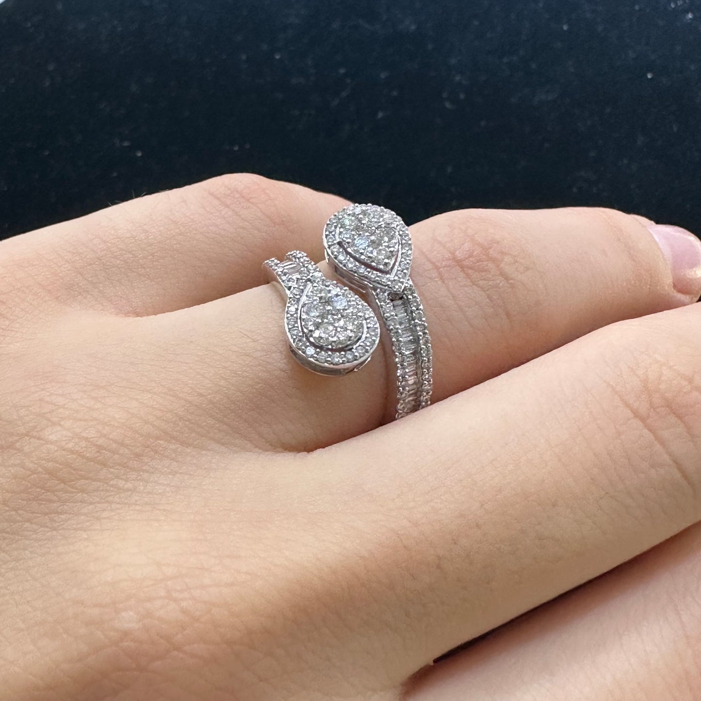 14k white gold and diamond Twin Pear shaped Ring