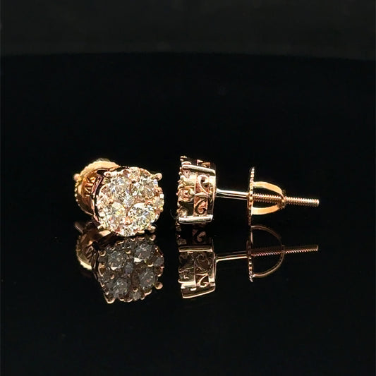 14K Rose Gold Natural Earth Mined Diamond Earrings