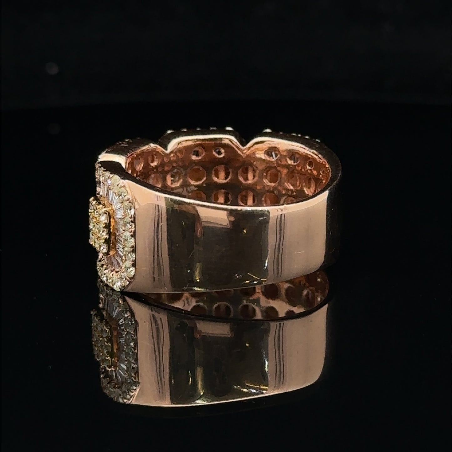 14k two tone rose/yellow gold and diamond Men`s Ring