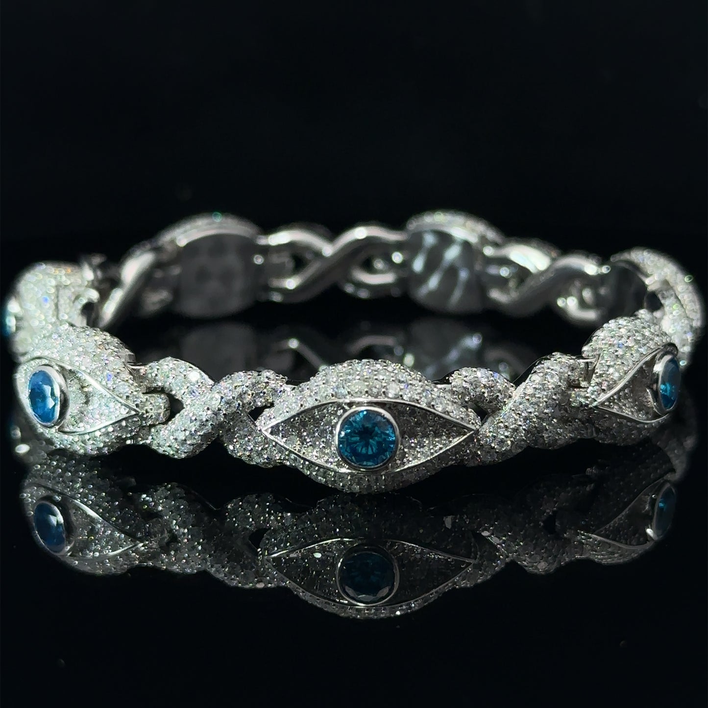 10k White gold and diamond Evil Eye Bracelet with Gem Stones