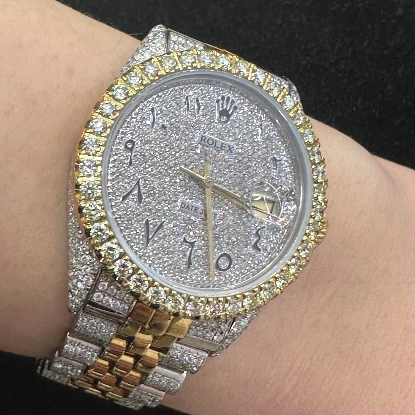 Iced out 36mm Rolex Watch with Two-Tone Jubilee Bracelet