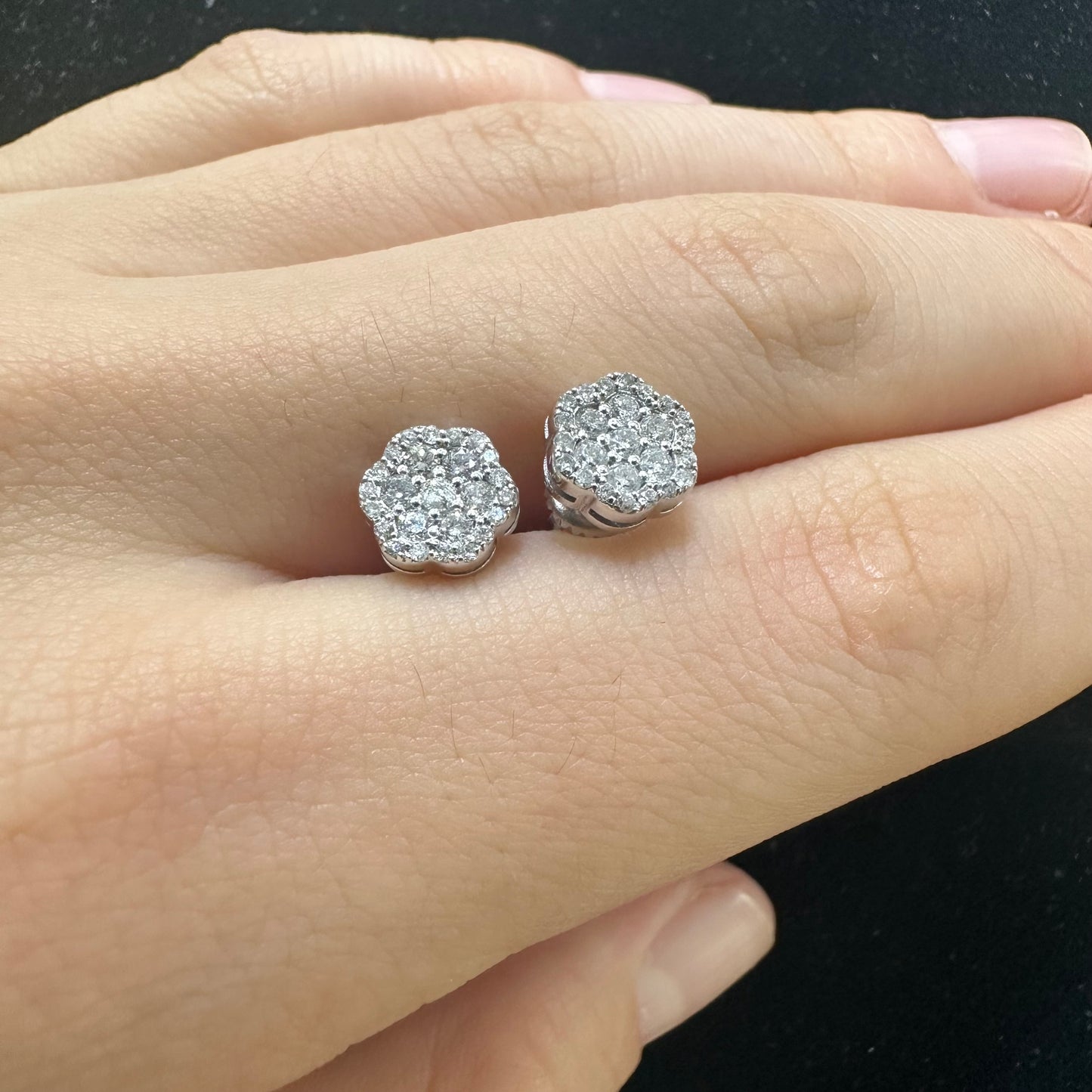 14k white gold and diamond flower Earrings