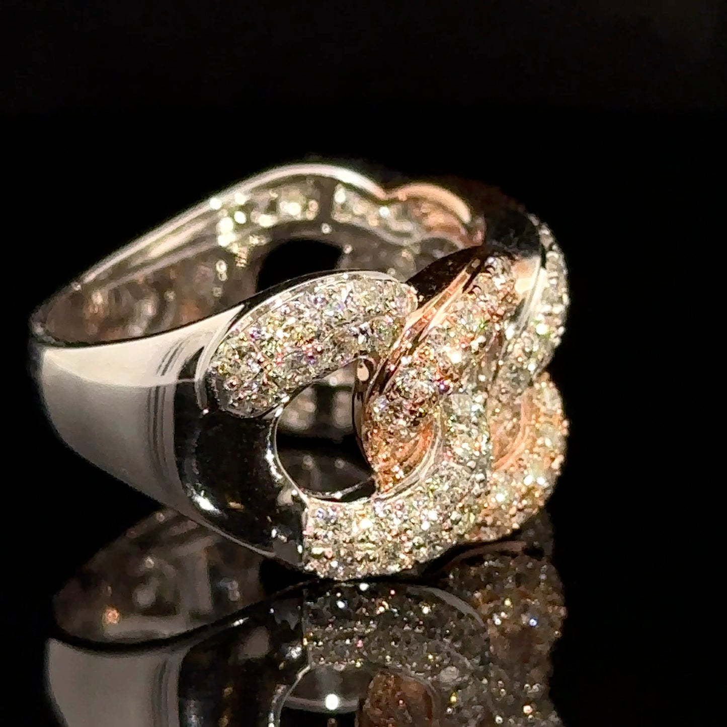 14k two-tone: rose and white gold Cuban Ring