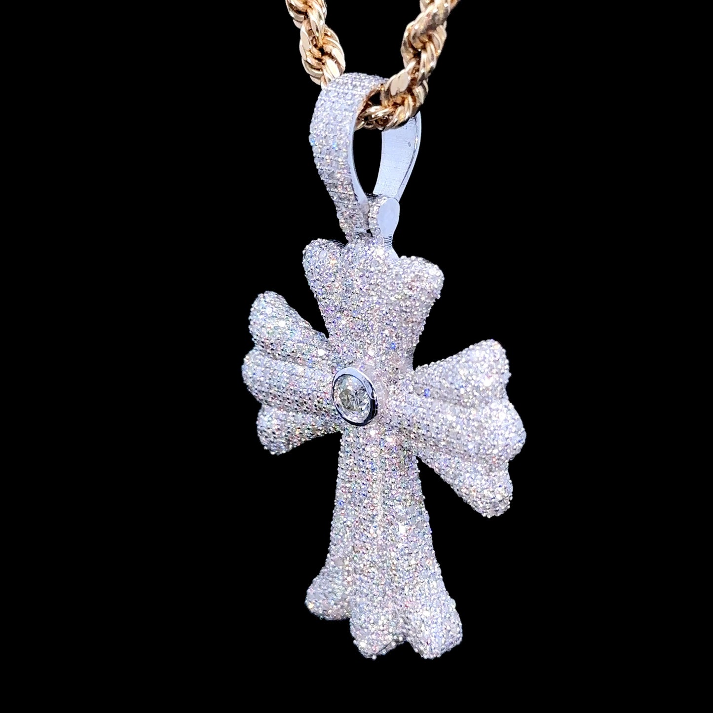 14k White gold and diamond Cross Pendant