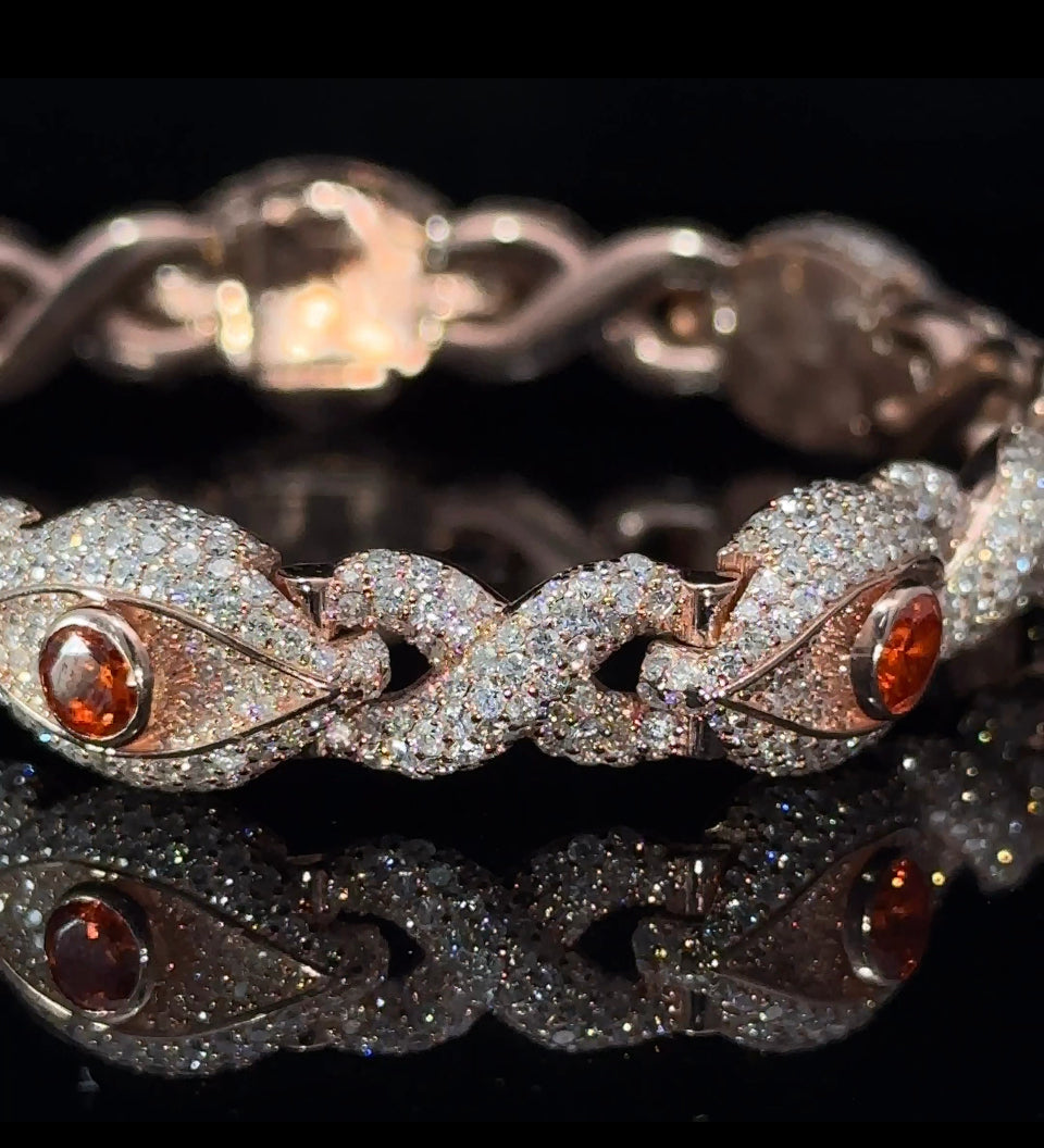10k Rose gold and diamond Evil Eye Bracelet with Orange gemstones