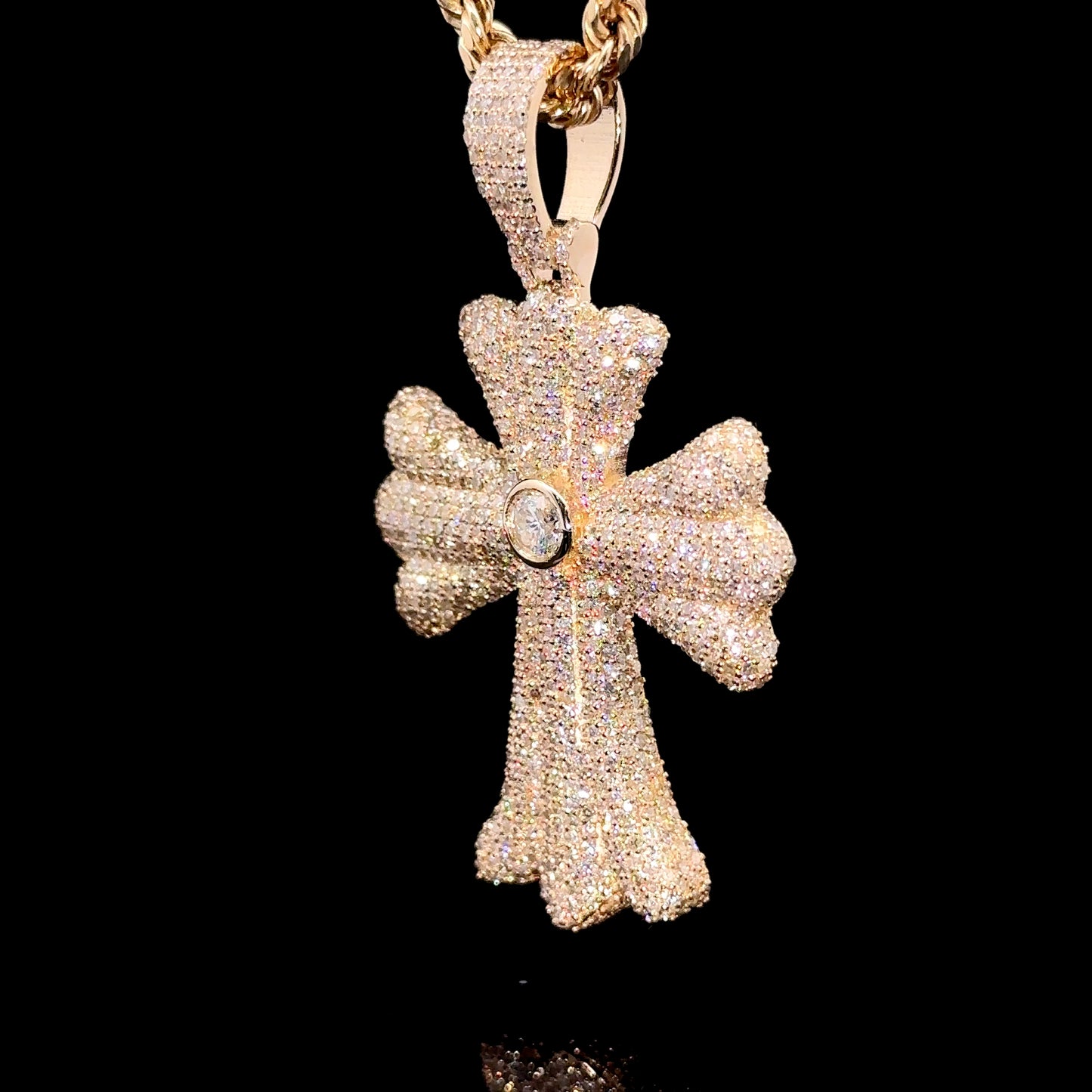 14k Yellow gold and diamond Cross Pendant