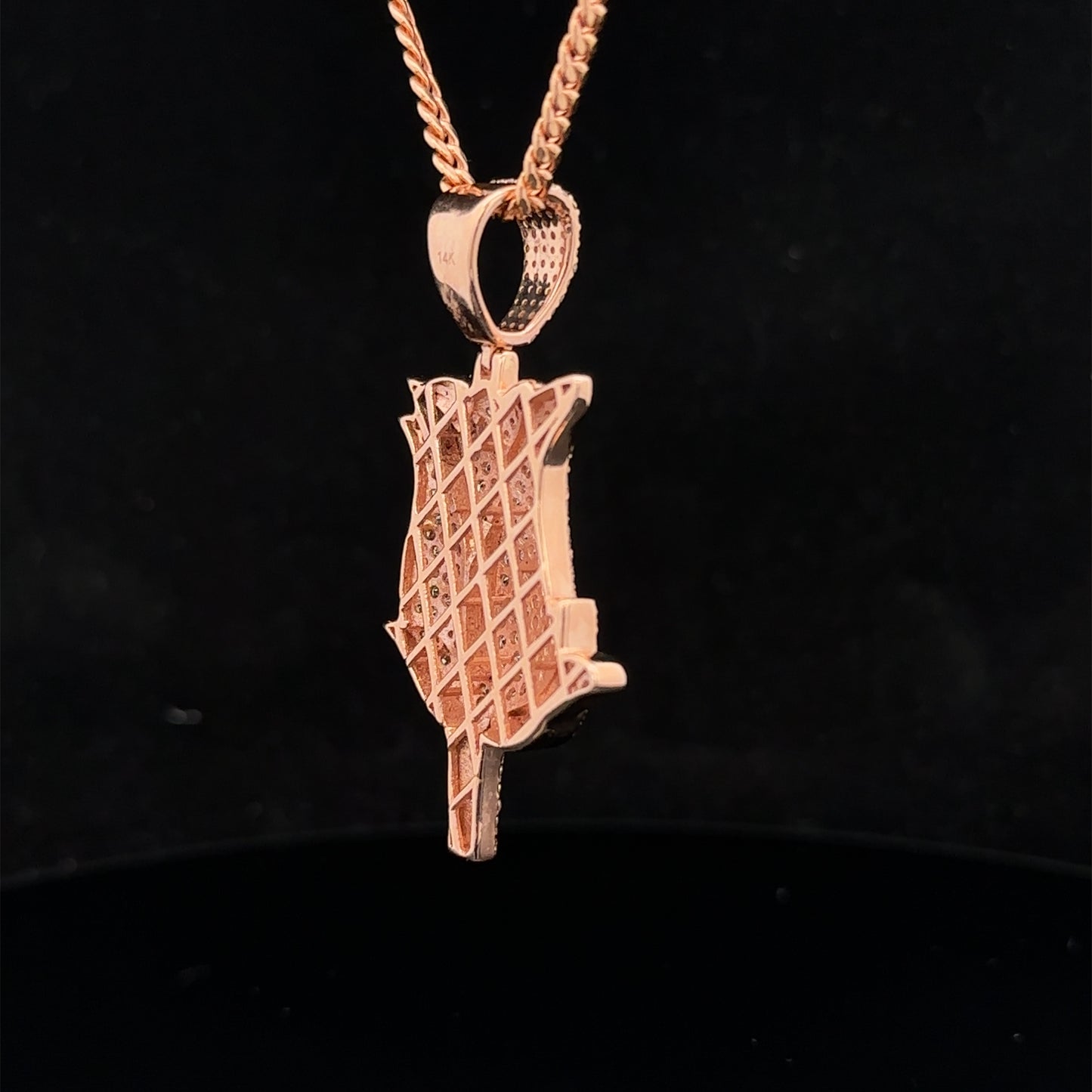 14k rose gold and diamond Rose pendant and 14k gold cuban link chain