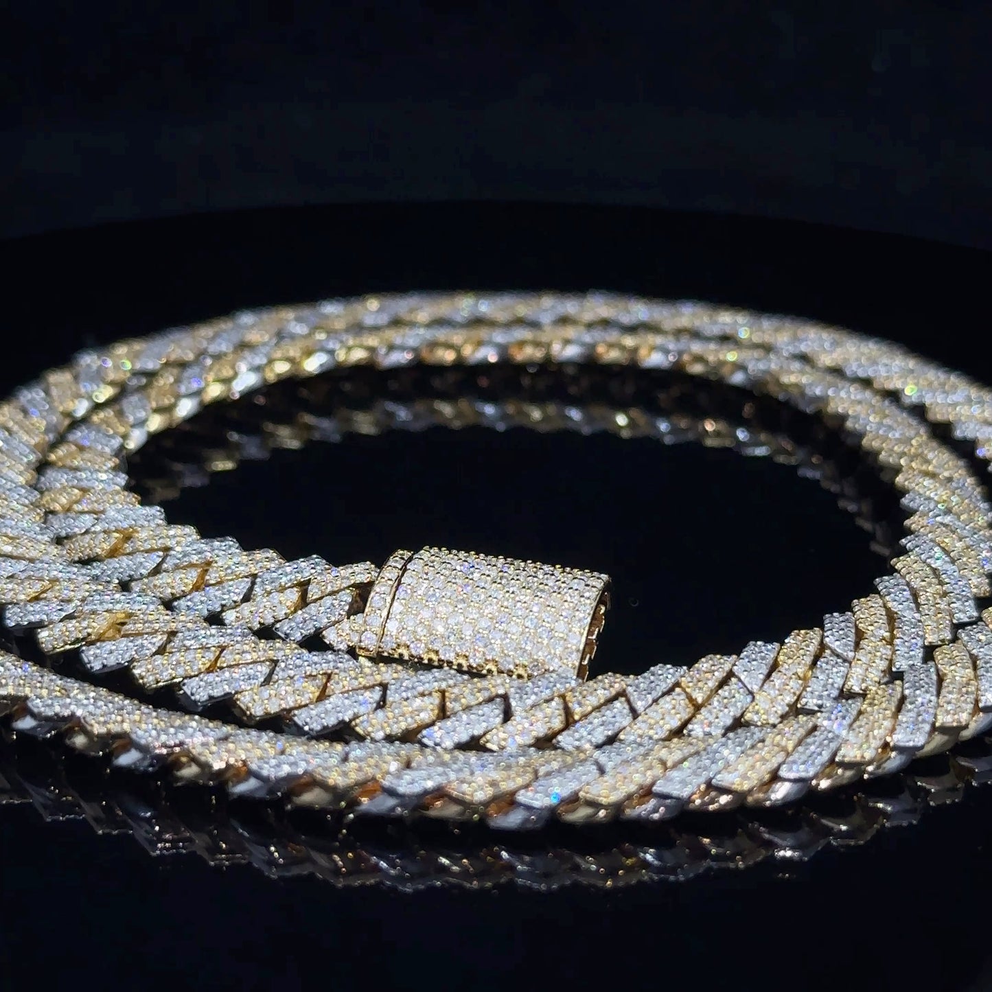 14k Two tone yellow and white gold diamond Miami Cuban Chain