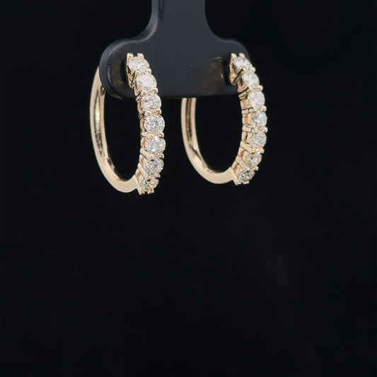 14k Yellow gold and diamond Hoop Earrings