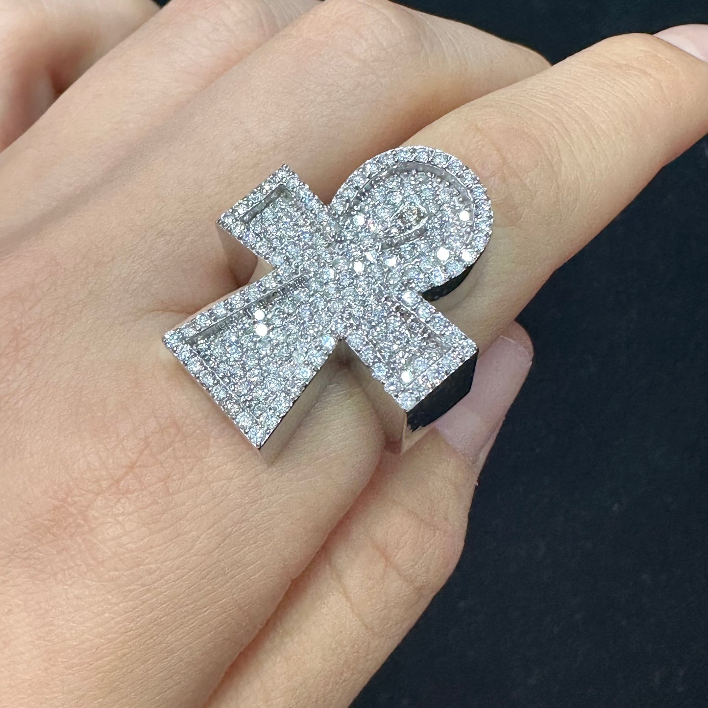 14k white gold and diamond Ankh Ring