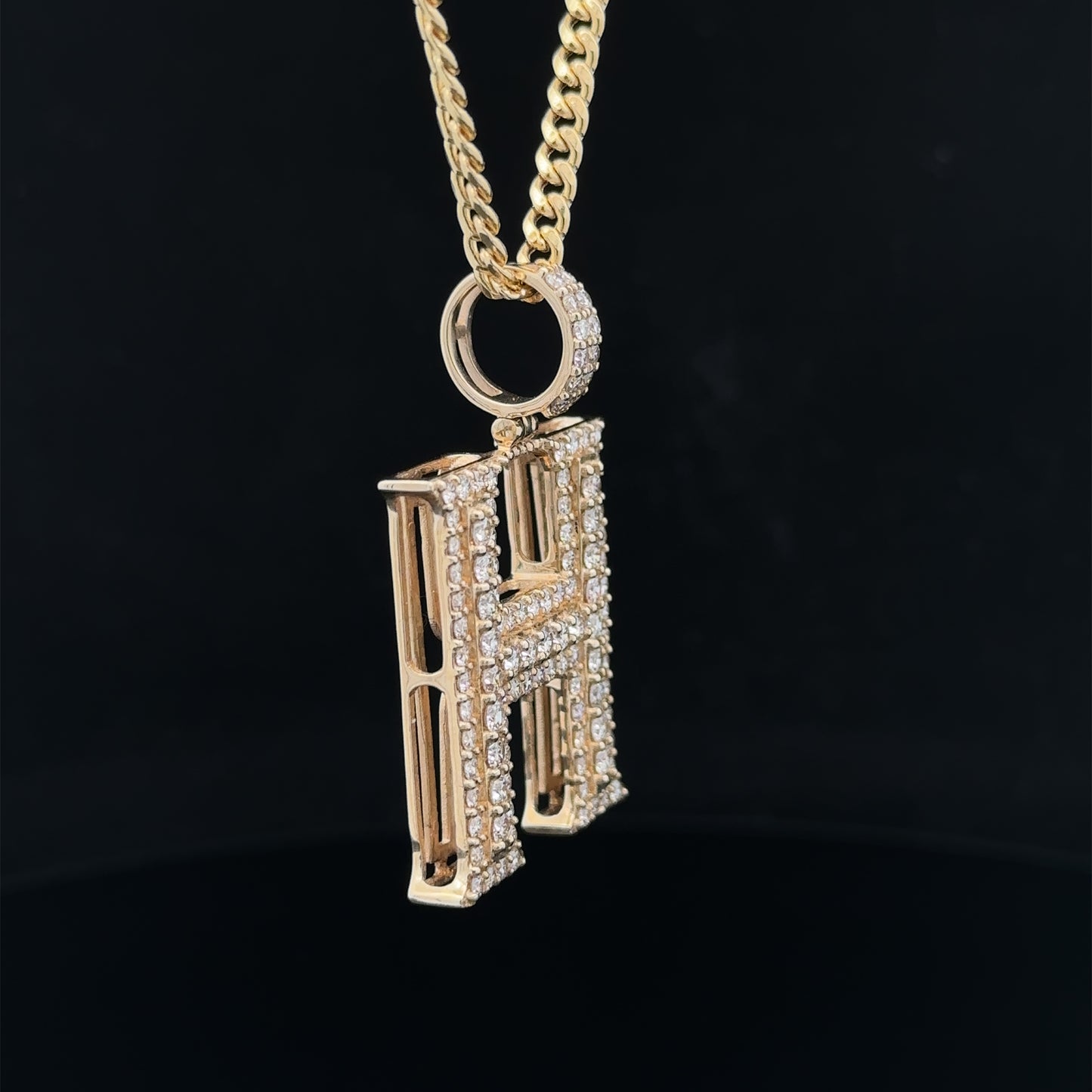 14k yellow gold & diamond H Initial Pendant