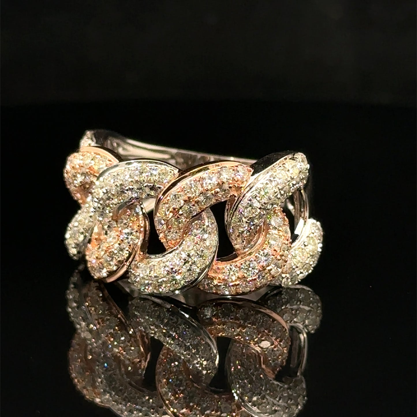 14k two-tone: rose and white gold Cuban Ring