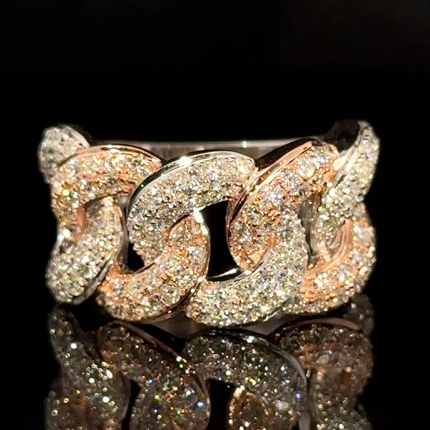 14k two-tone: rose and white gold Cuban Ring