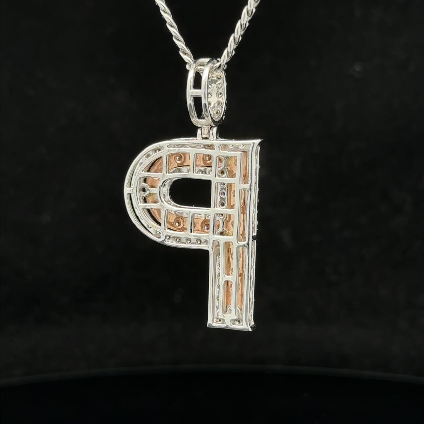 14k two-tone rose and white gold & diamond P Initial Pendant