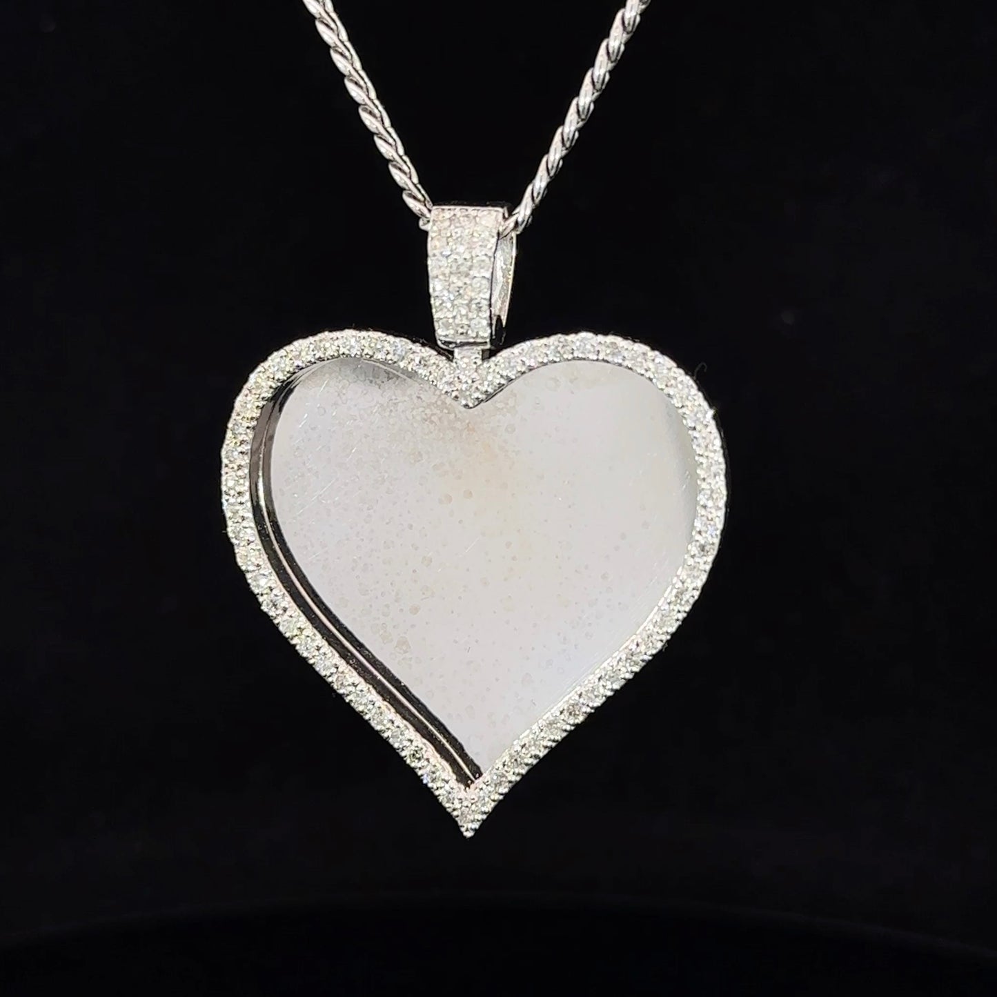 14k white gold and diamond Heart Shaped Picture pendant and Chain set