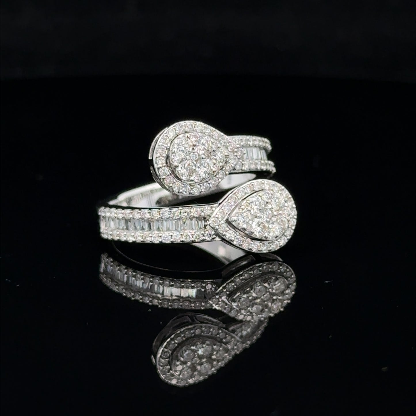 14k white gold and diamond Twin Pear shaped Ring