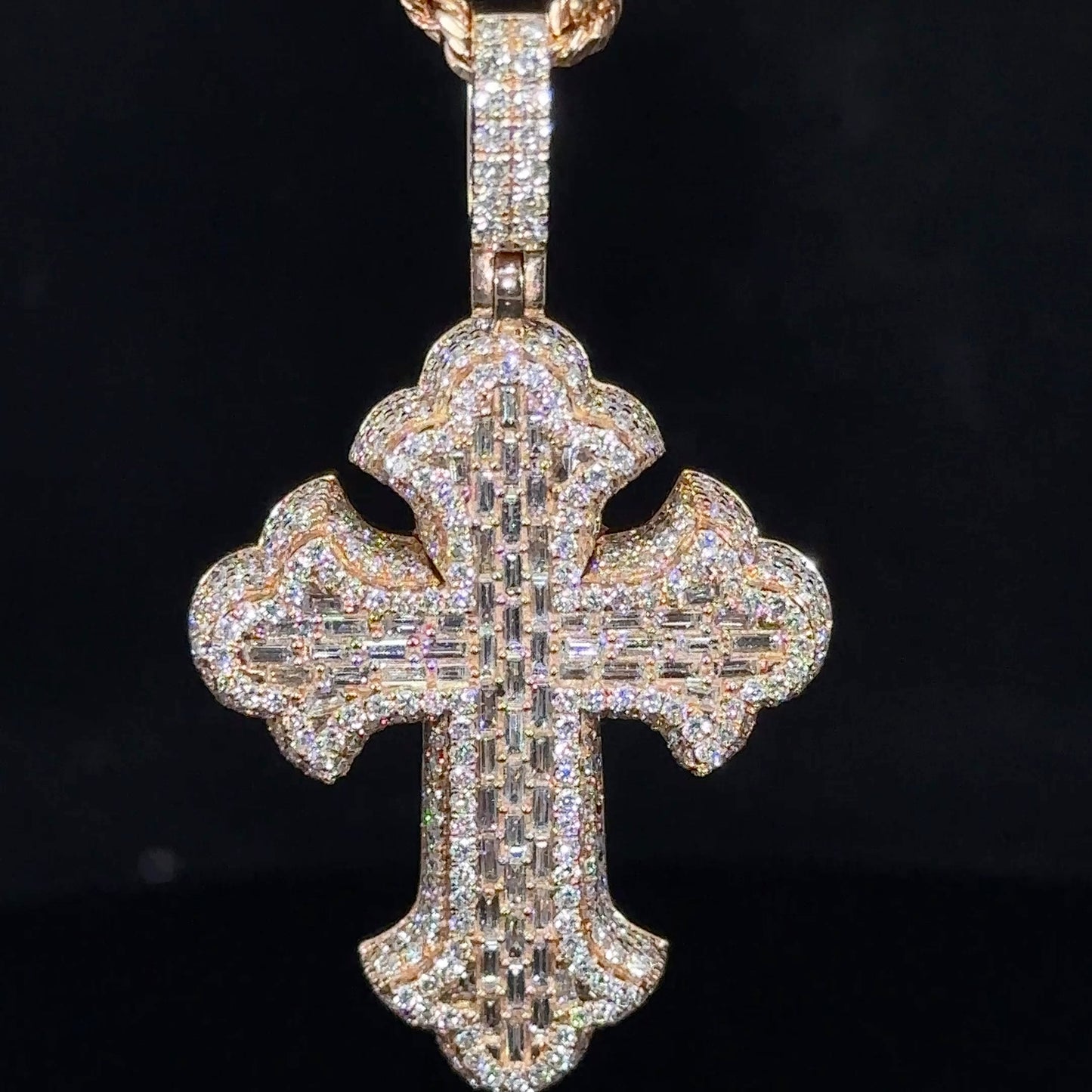 14k Rose gold and diamond Cross Pendant