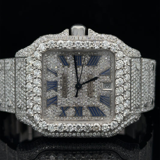 Iced out 40mm Cartier Santos Watch (stainless steel)