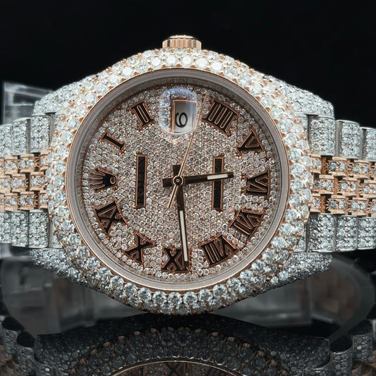 41mm Iced Out Rolex Datejust Watch with Two-Tone Jubilee Bracelet