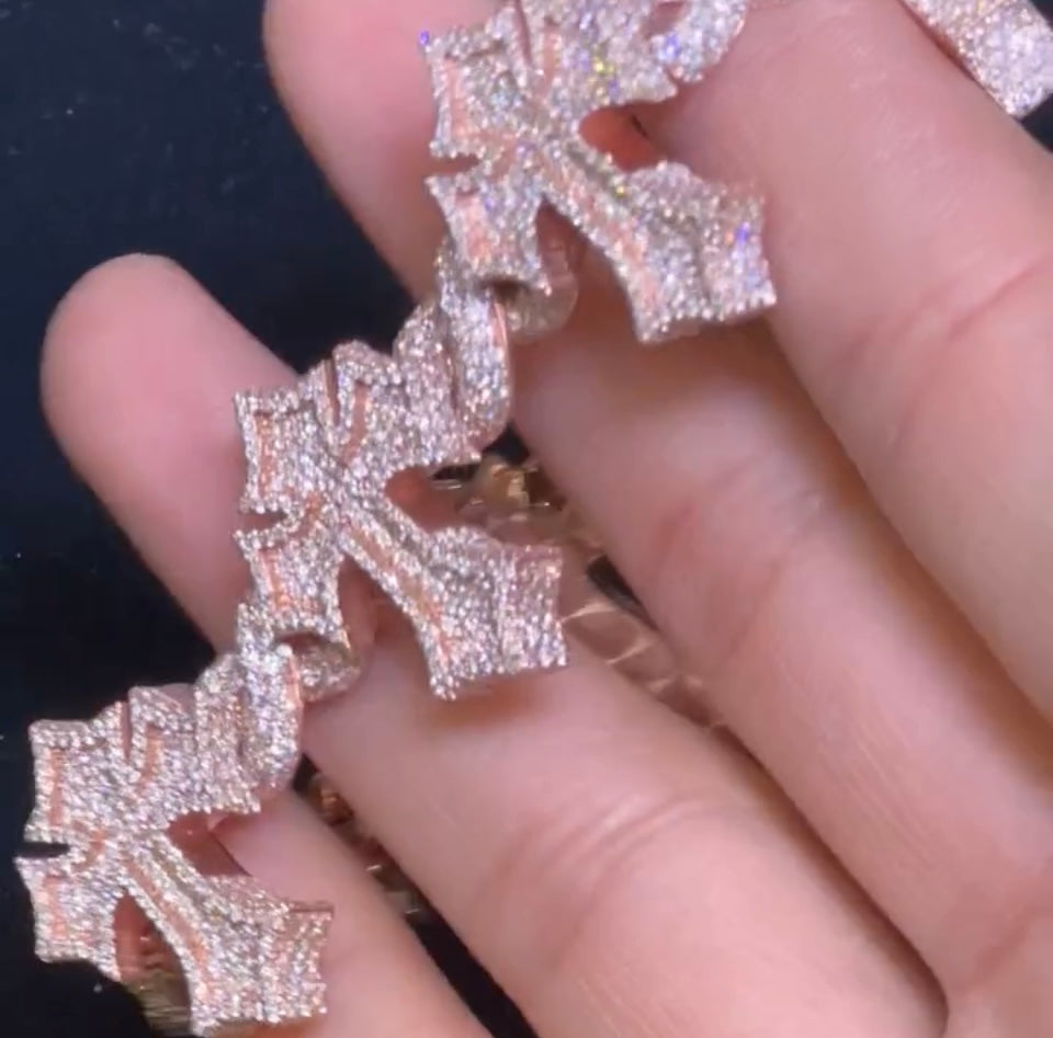 14k Rose Gold and Diamond Cross Bracelet