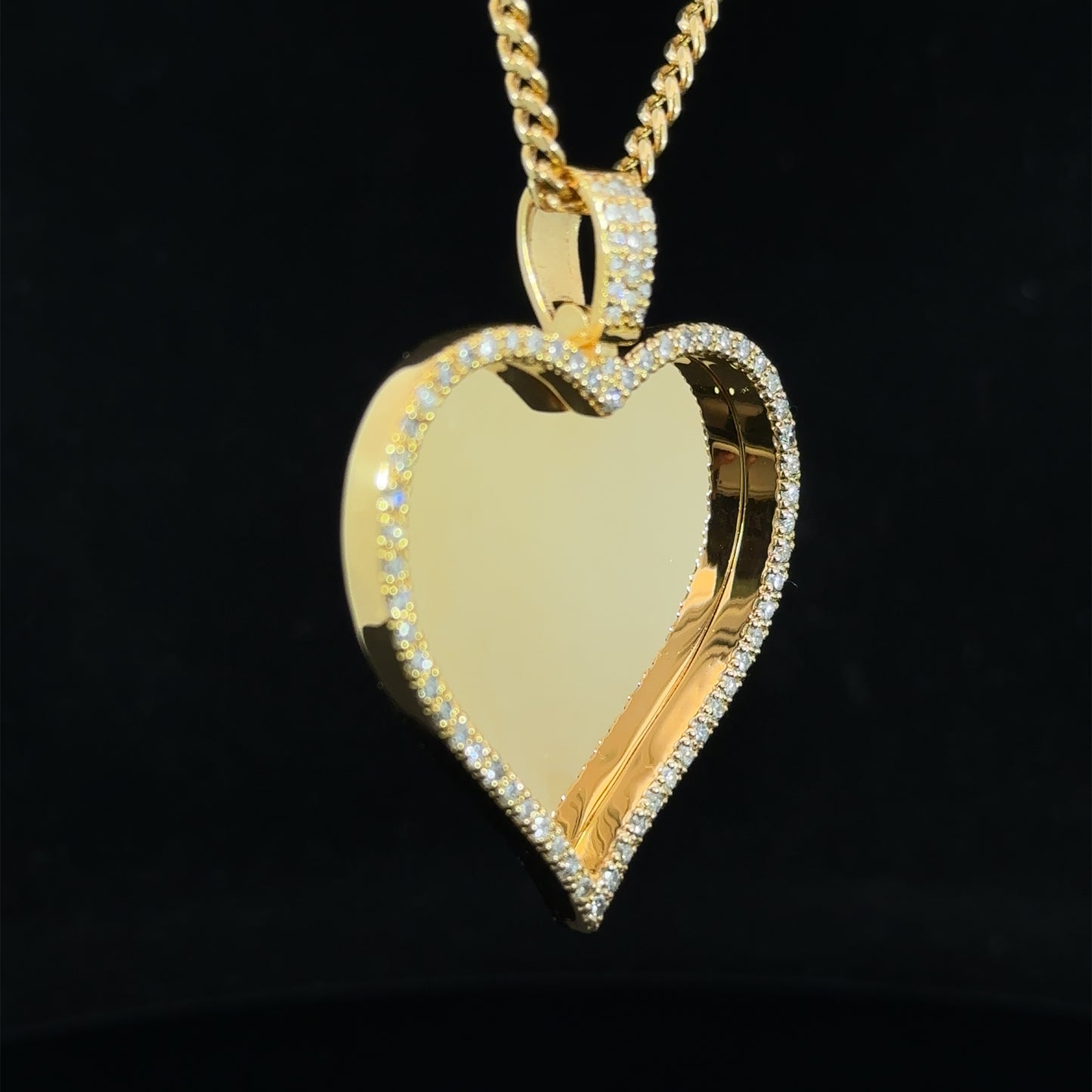 14k yellow gold and diamond Heart Shaped Picture pendant and Chain Set