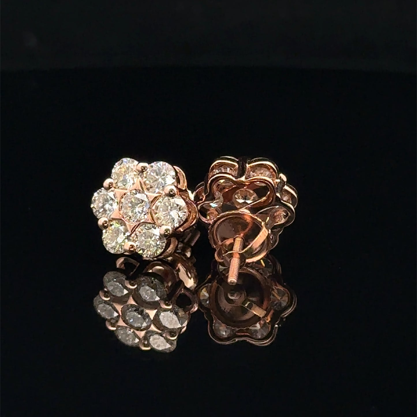 14k Rose Gold Diamond Flower Earrings – Delicate & Luxurious Fine Jewelry