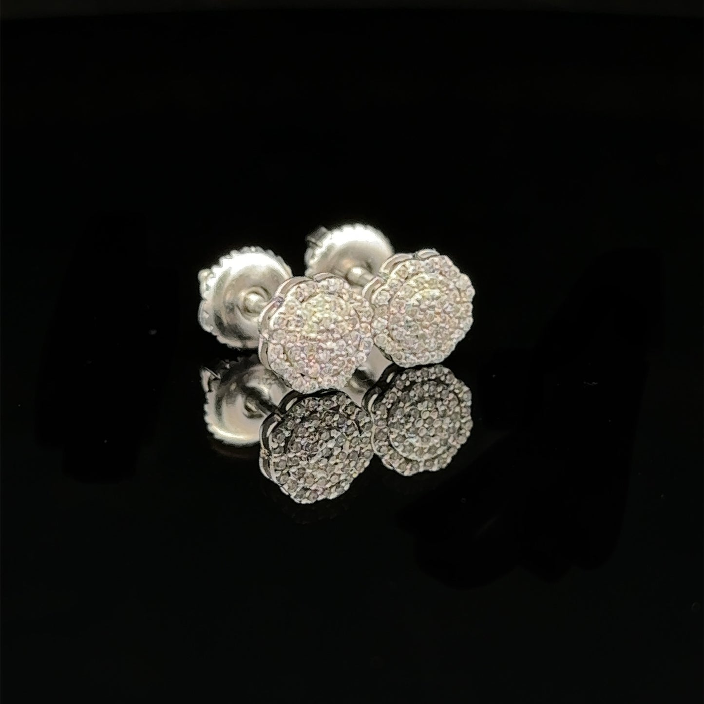 14k white gold and diamond flower earrings