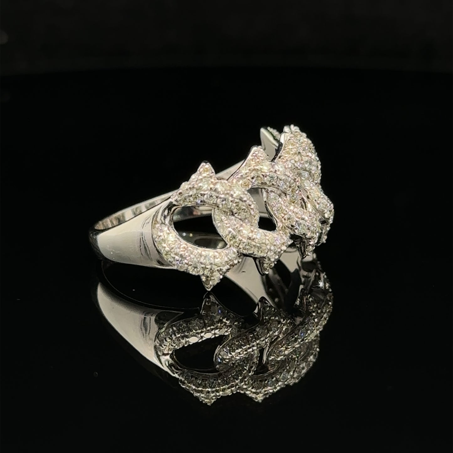 14k white gold and diamond Cuban Link Ring