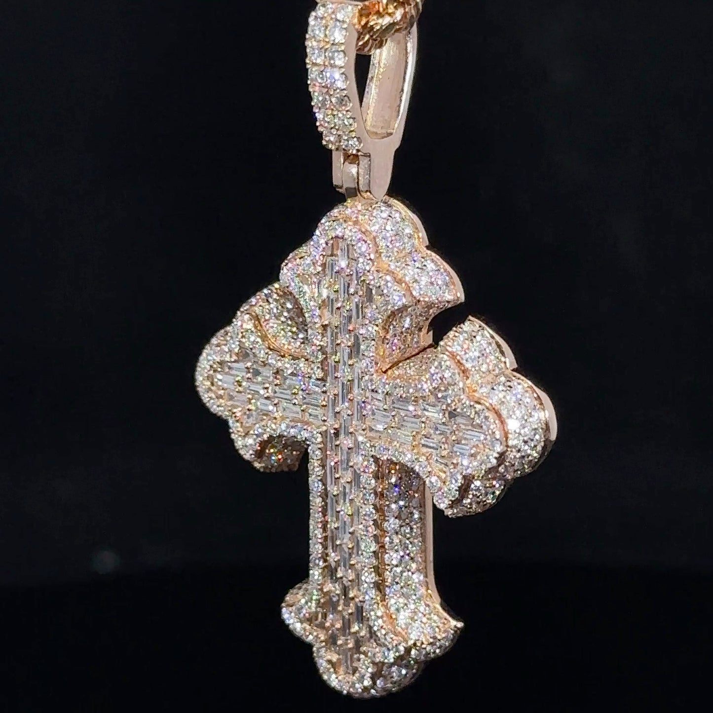14k Rose gold and diamond Cross Pendant
