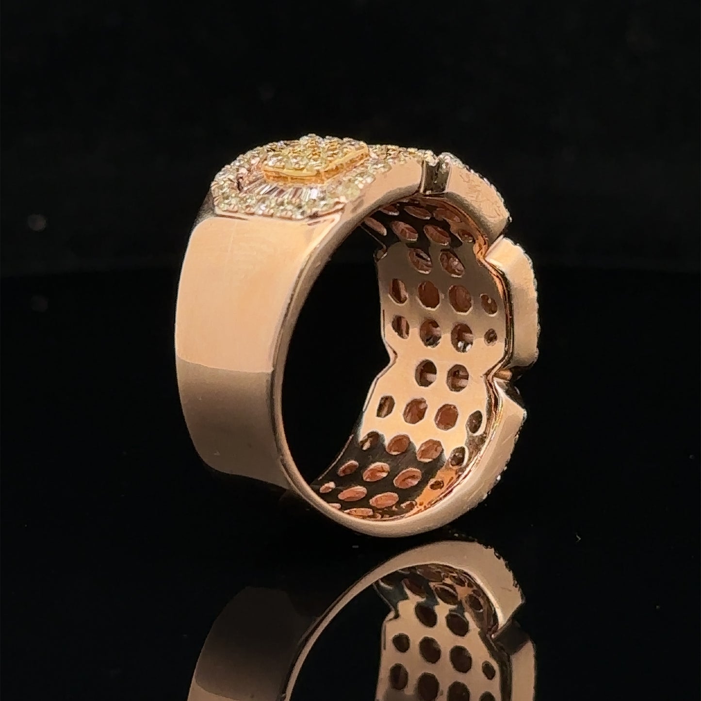 14k two tone rose/yellow gold and diamond Men`s Ring