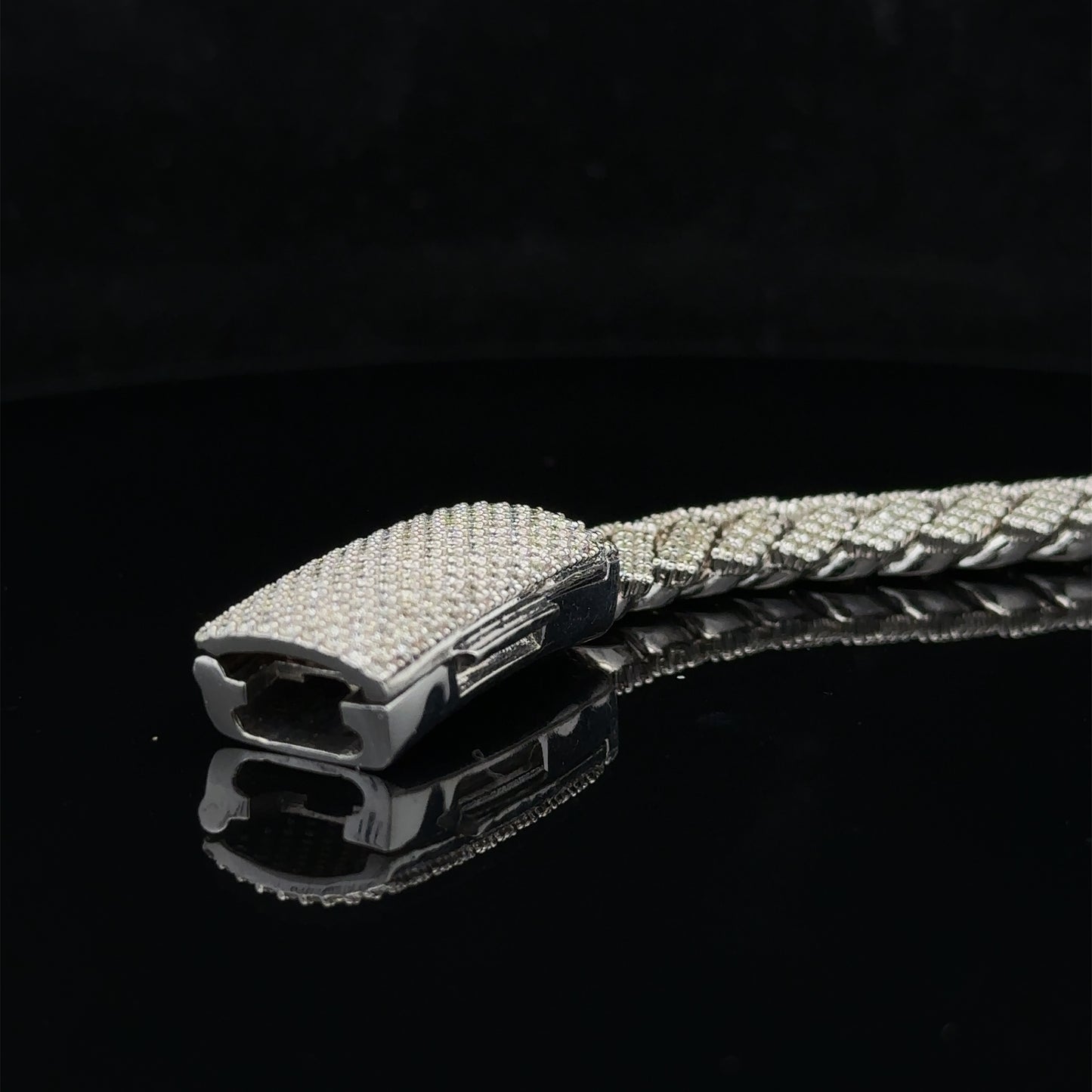 14k White Gold and Diamond Miami Cuban Bracelet