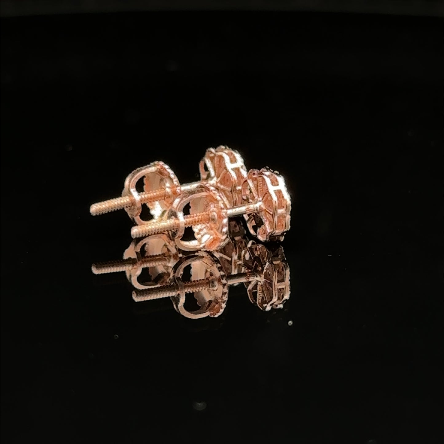 14k rose gold and diamond flower earrings