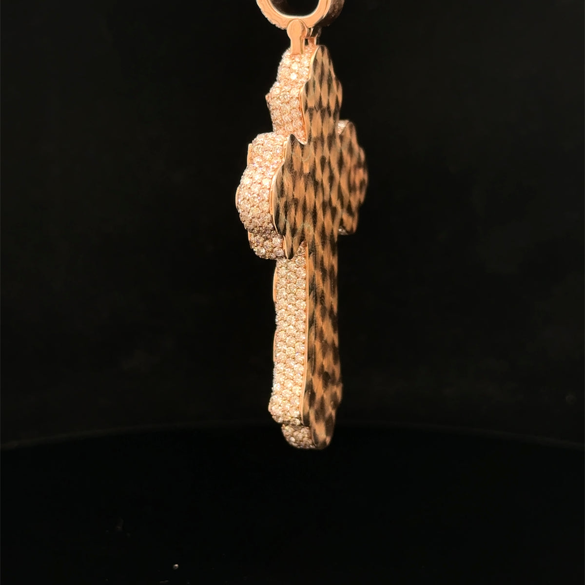 10K Rose Gold Cross Pendant with Round and Fancy Cut Diamonds