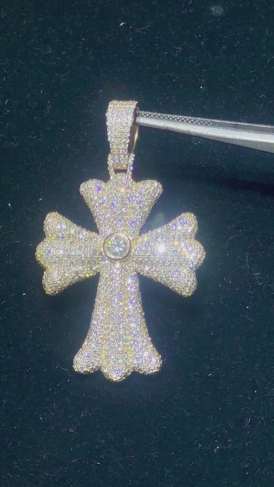 14k Yellow gold and diamond Cross Pendant