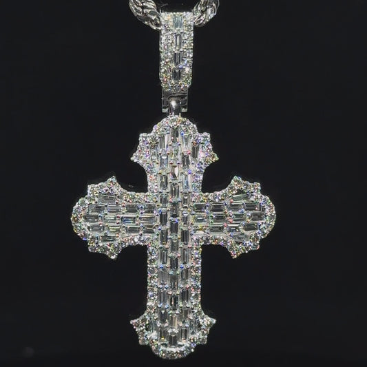 14k White gold and diamond Cross Pendant