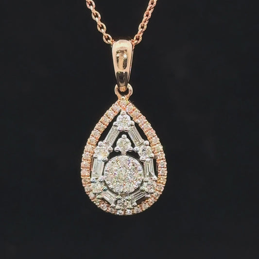14k Rose/White gold and diamond Pear Shape Fancy Pendant
