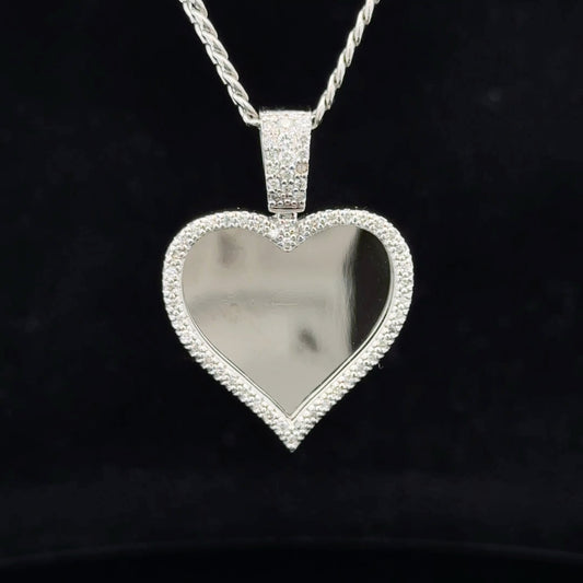 14k white gold and diamond Heart Picture Pendant